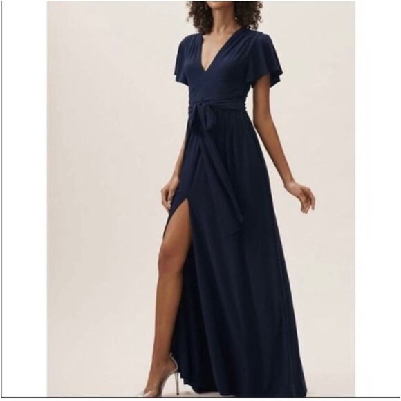 Anthropologie BHLDN Navy Mendoza Formal Front Slit Dress Womens Size 8 READ FLAW - Picture 1 of 16